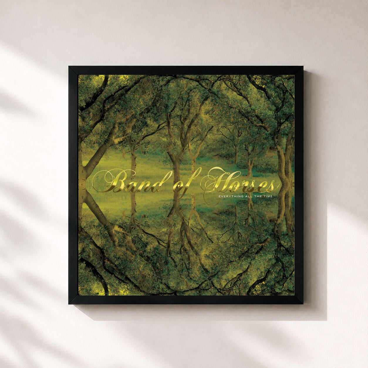 #noir Tableau carré de l'album Everything All The Time (20th Anniversary Edition) de Band of Horses, cadre noir 32x32 cm