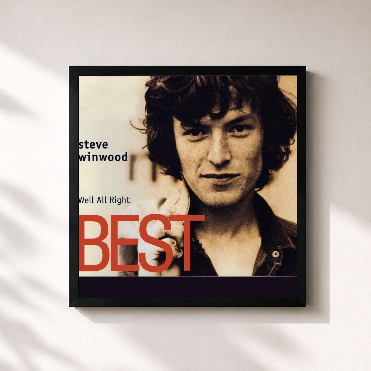 #noir Tableau carré de l'album Well All Right - Steve Winwood - Best de Steve Winwood, cadre noir 32x32 cm