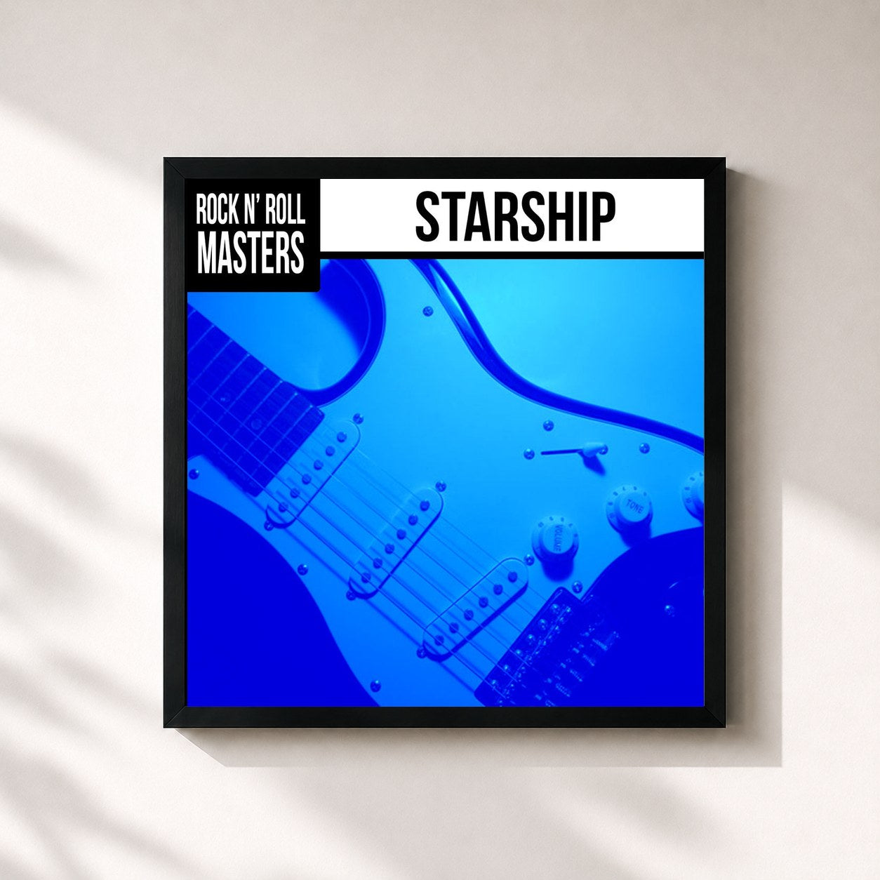 #noir Tableau carré de l'album Rock n' Roll Masters: Starship de Starship, cadre noir 32x32 cm