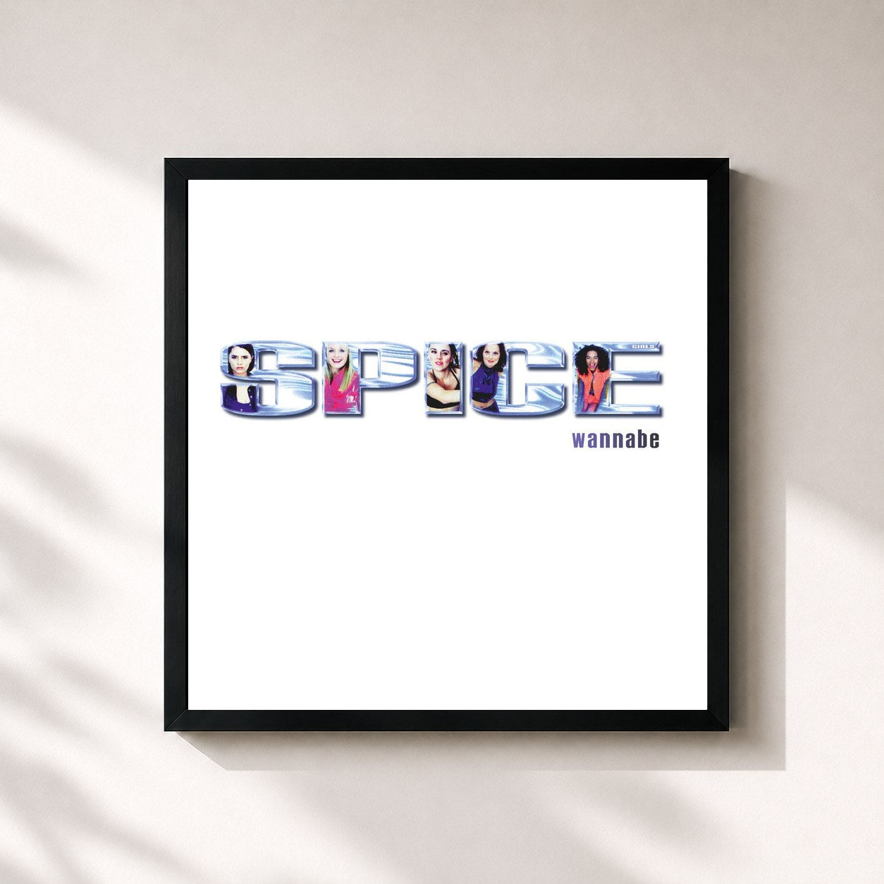 #noir Tableau carré de l'album Wannabe de Spice Girls, cadre noir 32x32 cm