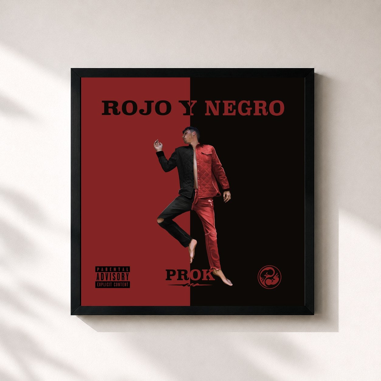 #noir Tableau carré de l'album Rojo y Negro de Ayax y Prok, cadre noir 32x32 cm