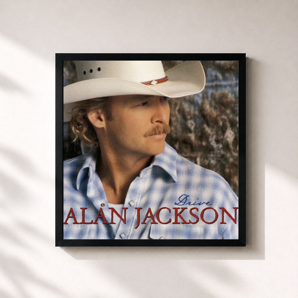 #noir Tableau carré de l'album Drive de Alan Jackson, cadre noir 32x32 cm