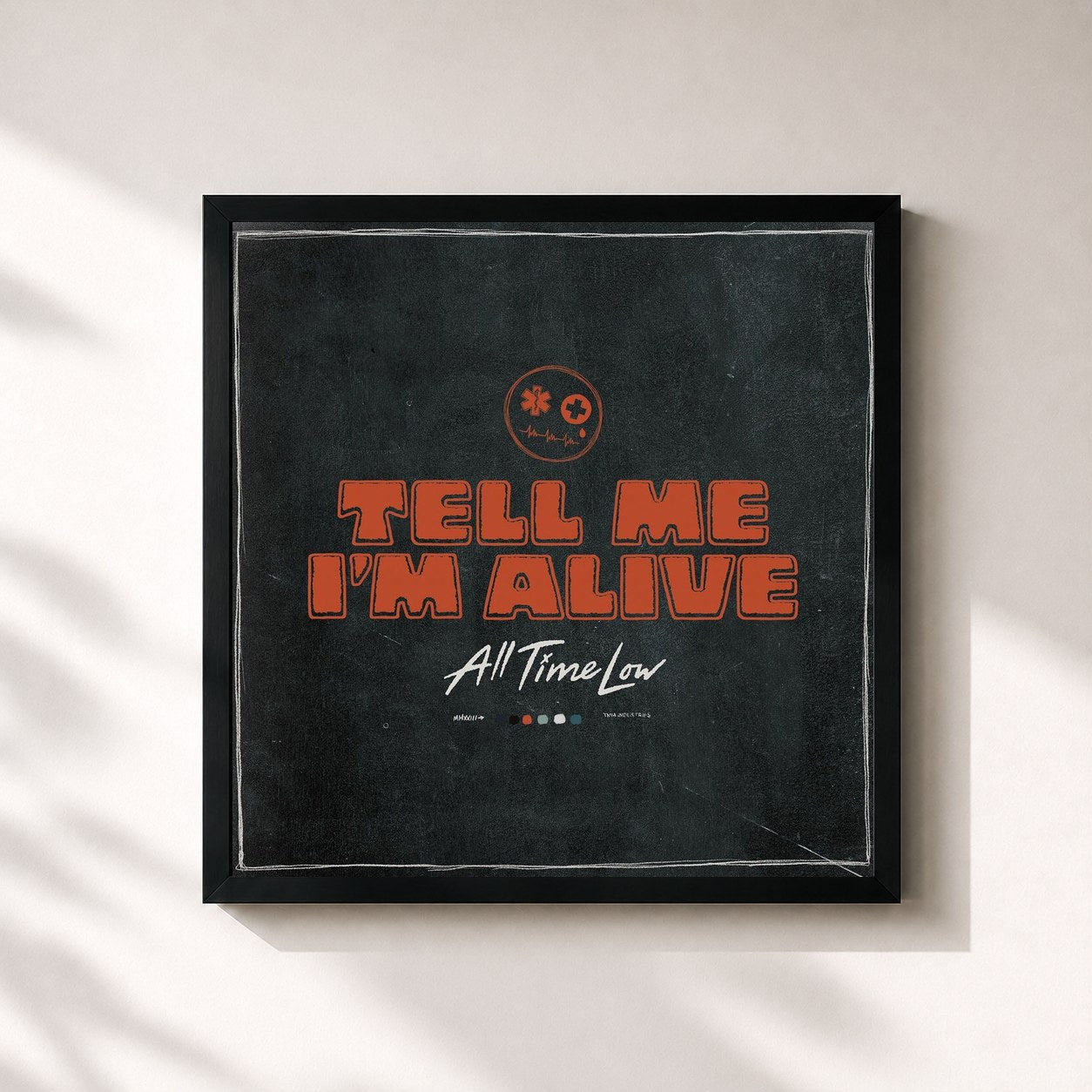 #noir Tableau carré de l'album Tell Me I'm Alive de All Time Low, cadre noir 32x32 cm