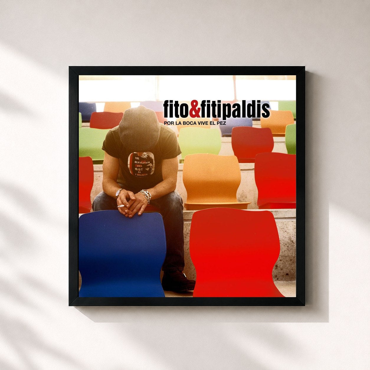#noir Tableau carré de l'album Por la boca vive el pez de Fito y Fitipaldis, cadre noir 32x32 cm
