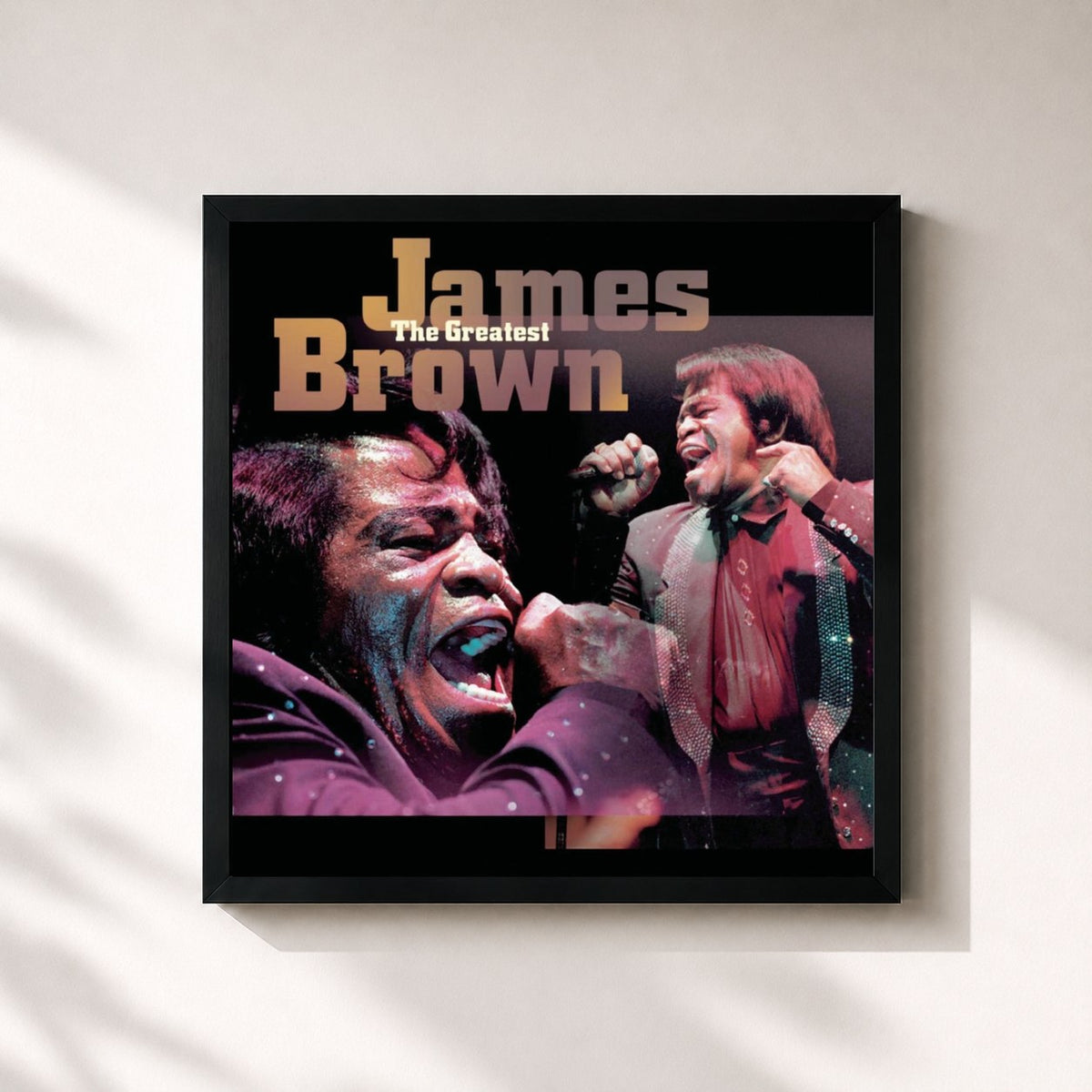 #noir Tableau carré de l'album The Greatest de James Brown, cadre noir 32x32 cm