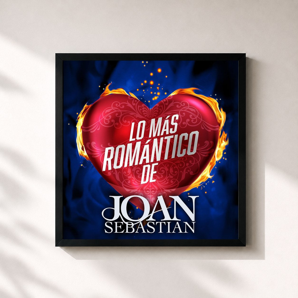 #noir Tableau carré de l'album Lo Más Romántico De de Joan Sebastian, cadre noir 32x32 cm