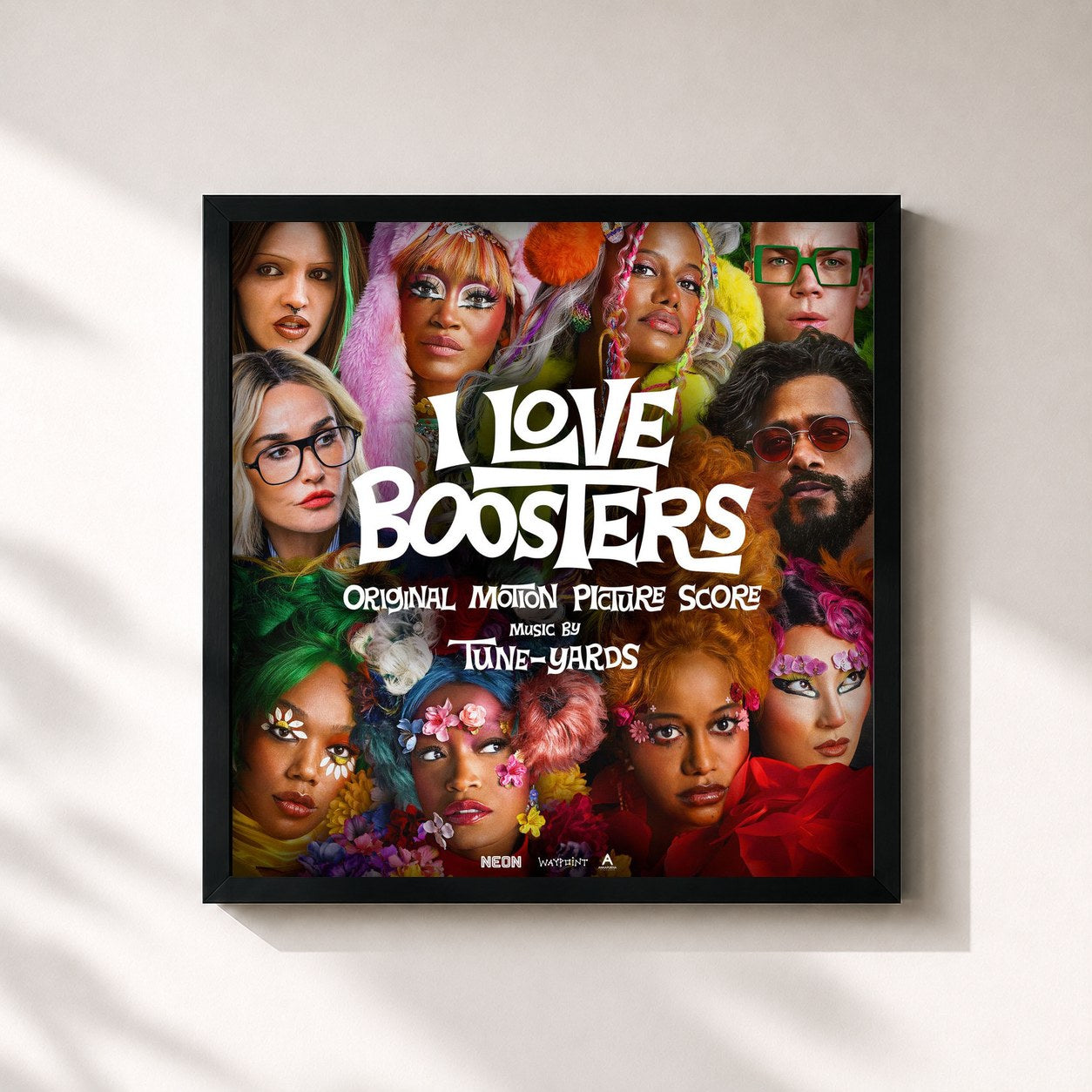 #noir Tableau carré de l'album I Love Boosters (Original Motion Picture Score) de Tune-Yards, cadre noir 32x32 cm