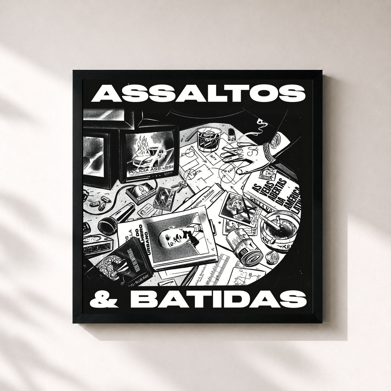 #noir Tableau carré de l'album ASSALTOS E BATIDAS de FBC, cadre noir 32x32 cm