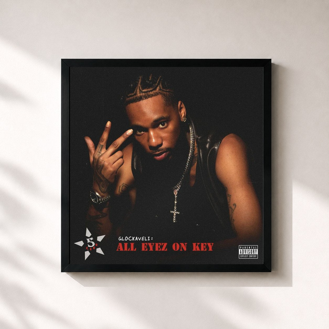 #noir Tableau carré de l'album Glockaveli: All Eyez On Key de Key Glock, cadre noir 32x32 cm
