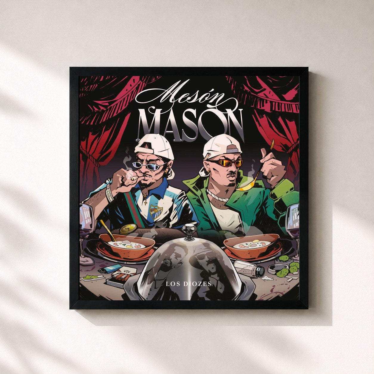 #noir Tableau carré de l'album MESÓN MASÓN de Los Diozes, cadre noir 32x32 cm