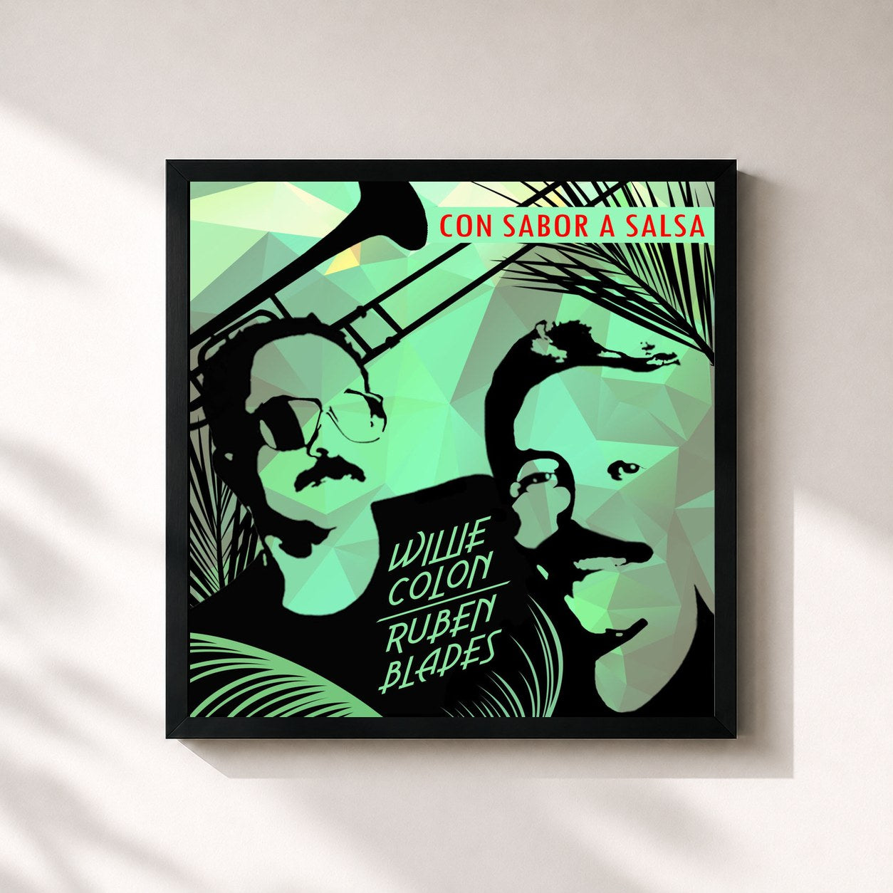 #noir Tableau carré de l'album Con Sabor a Salsa de Willie Colón, cadre noir 32x32 cm
