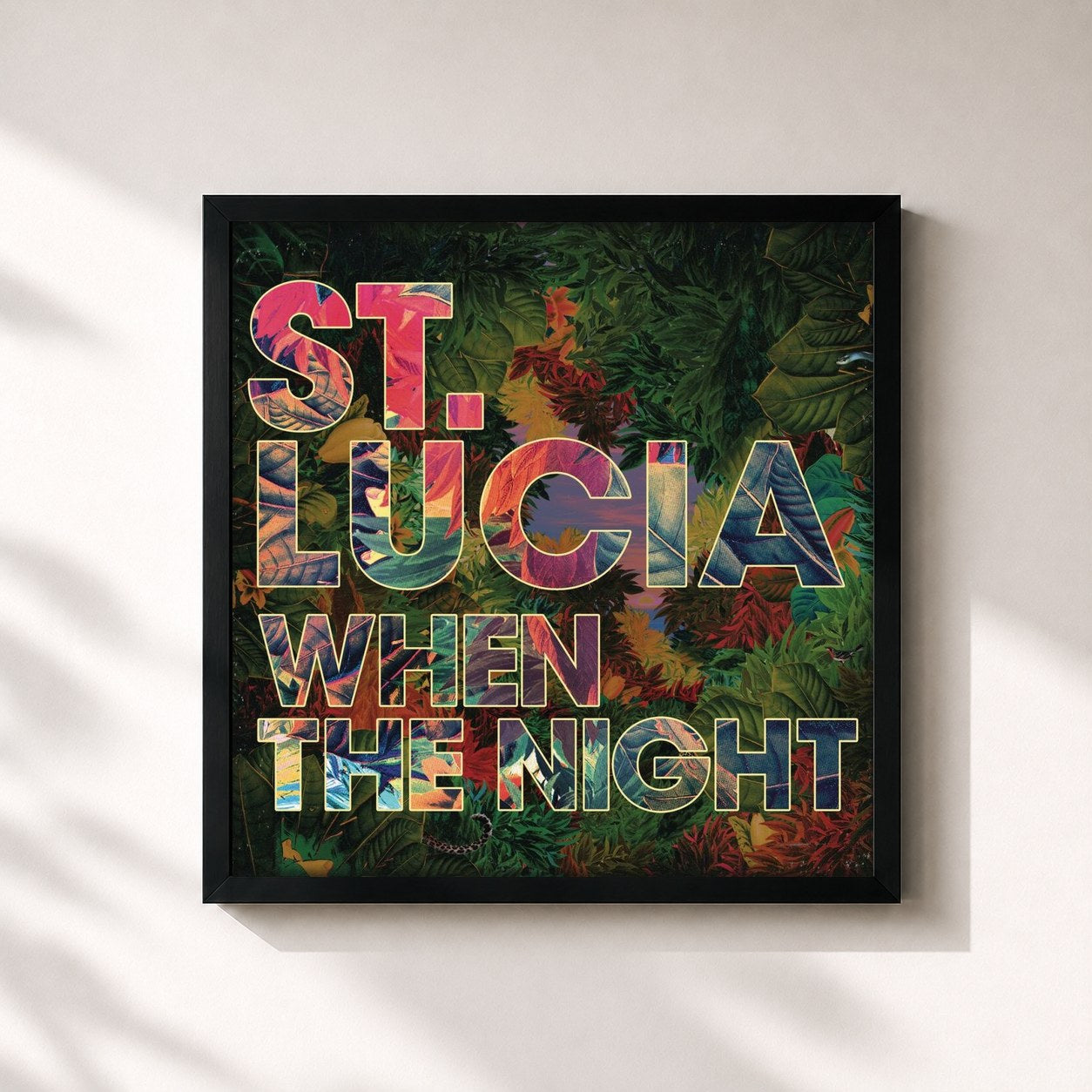 #noir Tableau carré de l'album When The Night de St. Lucia, cadre noir 32x32 cm