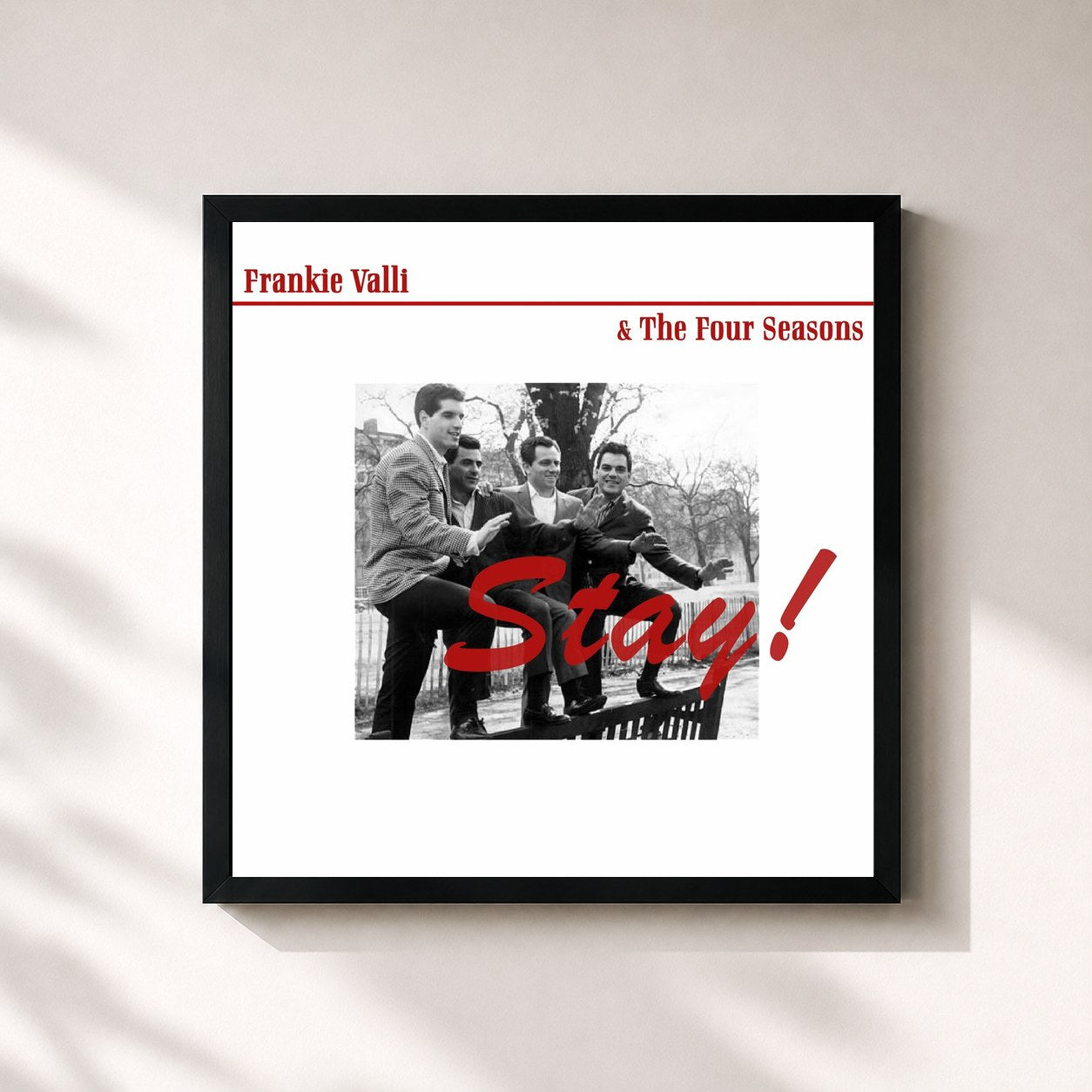 #noir Tableau carré de l'album Stay! de Frankie Valli, cadre noir 32x32 cm