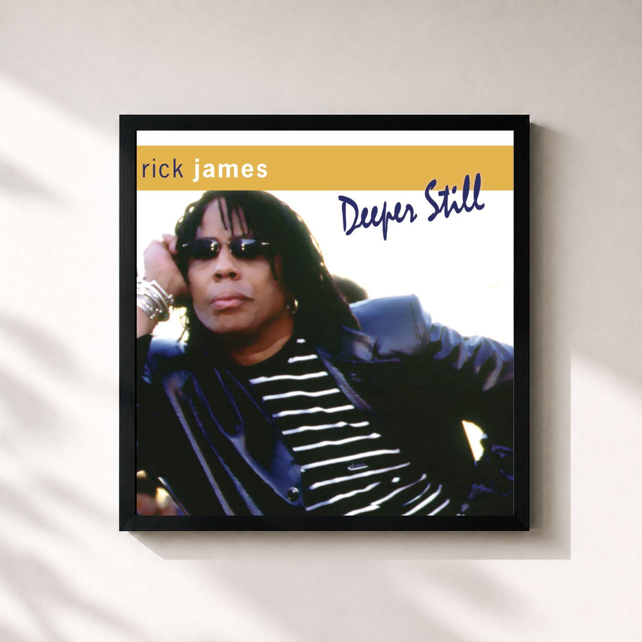 #noir Tableau carré de l'album Deeper Still de Rick James, cadre noir 32x32 cm