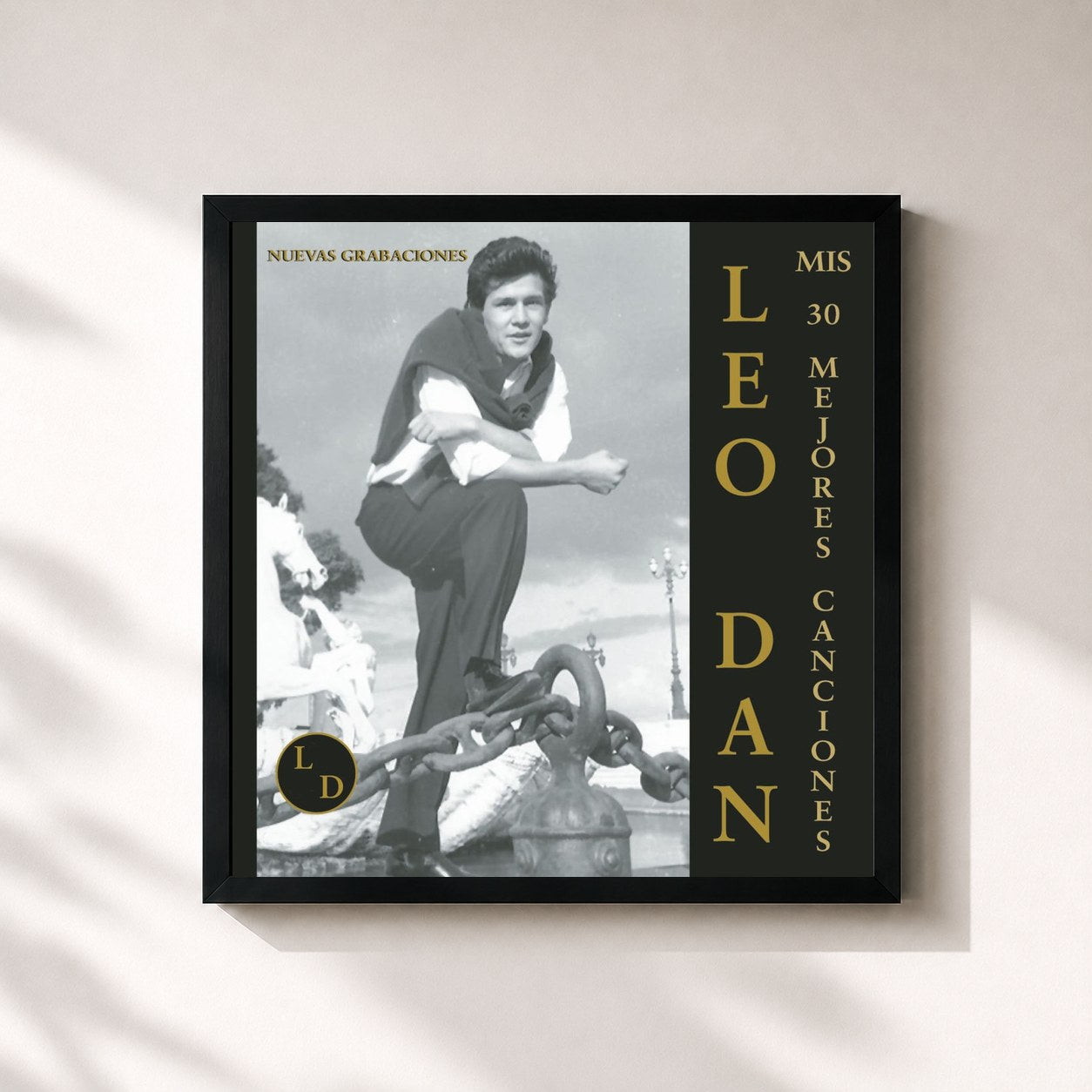 #noir Tableau carré de l'album Mis Mejores 30 Canciones de Leo Dan, cadre noir 32x32 cm