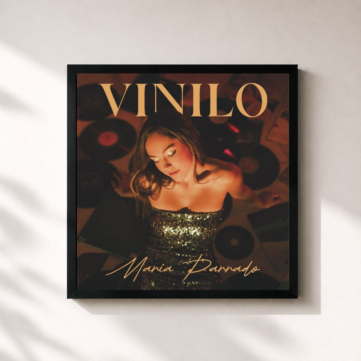 #noir Tableau carré de l'album Vinilo de María Parrado, cadre noir 32x32 cm
