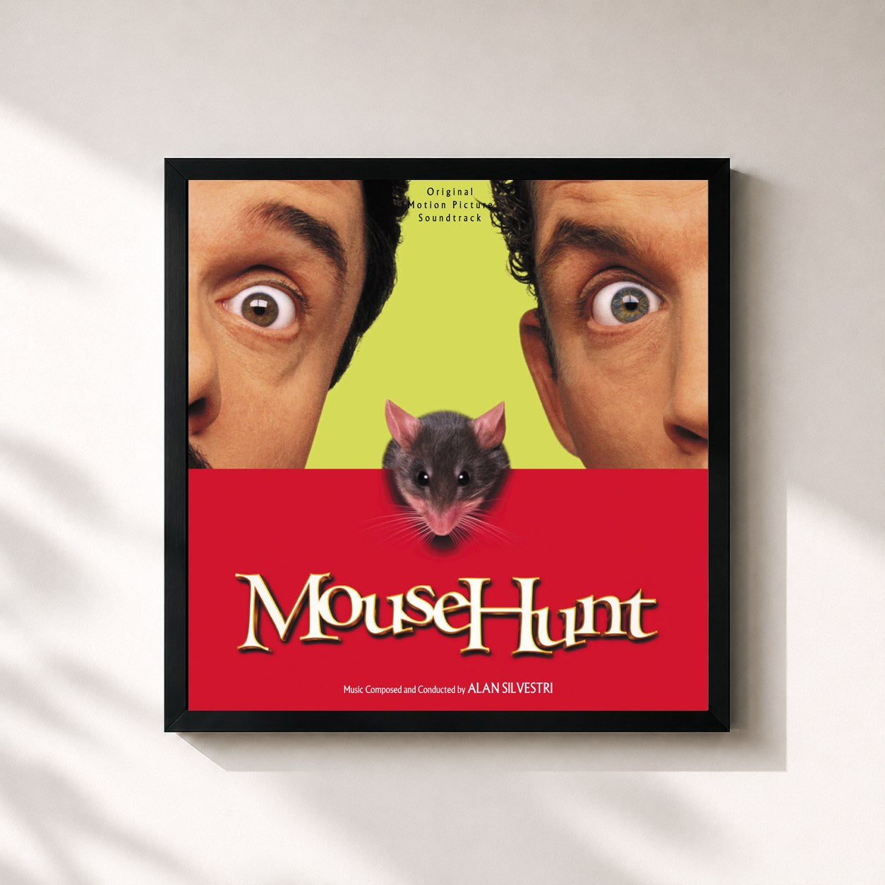#noir Tableau carré de l'album Mouse Hunt (Original Motion Picture Soundtrack) de Alan Silvestri, cadre noir 32x32 cm