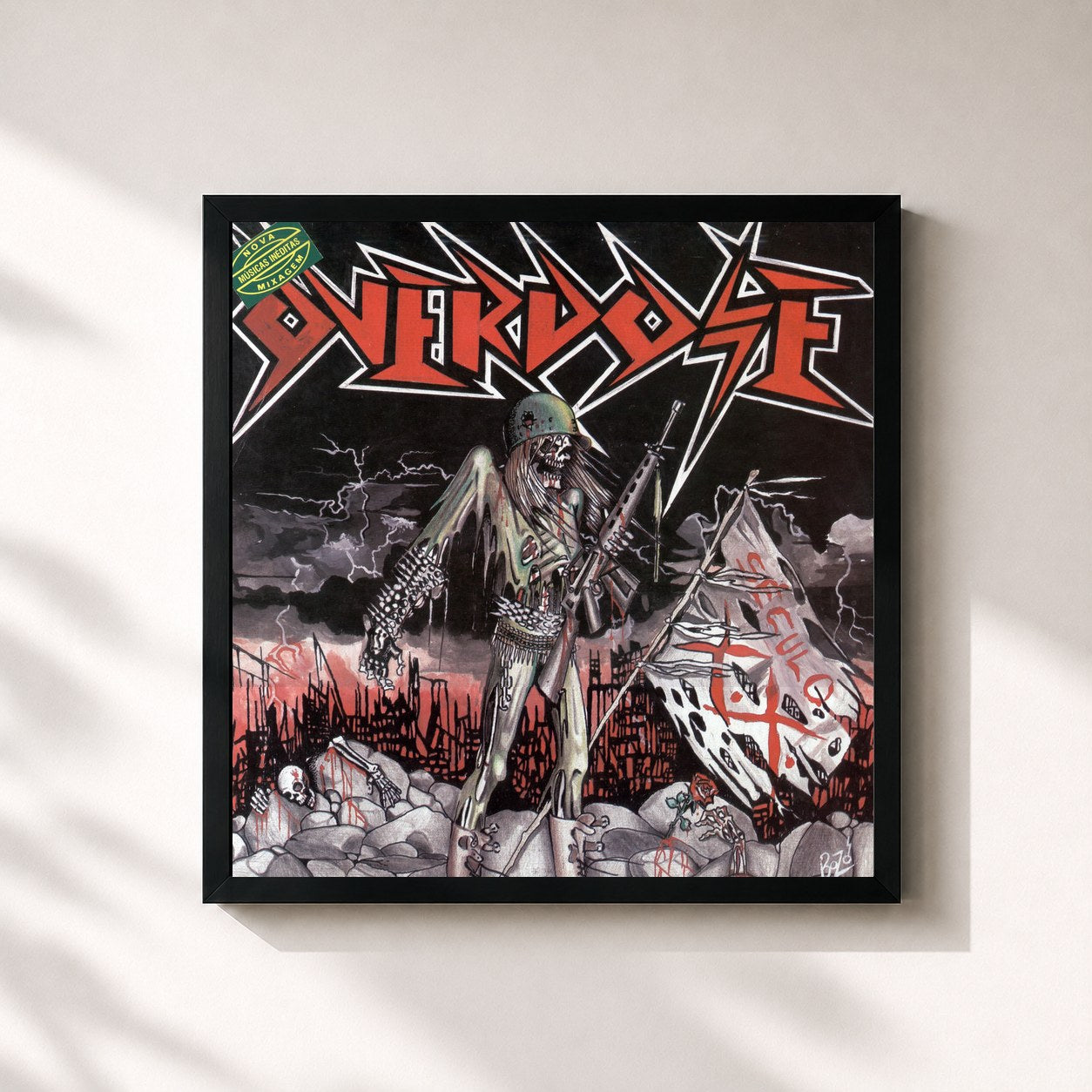 #noir Tableau carré de l'album Século XX de Overdose, cadre noir 32x32 cm