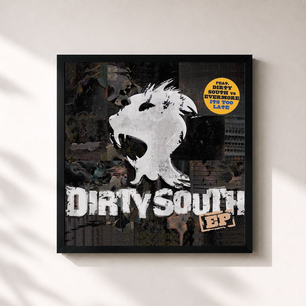 #noir Tableau carré de l'album Dirty South EP de Dirty South, cadre noir 32x32 cm