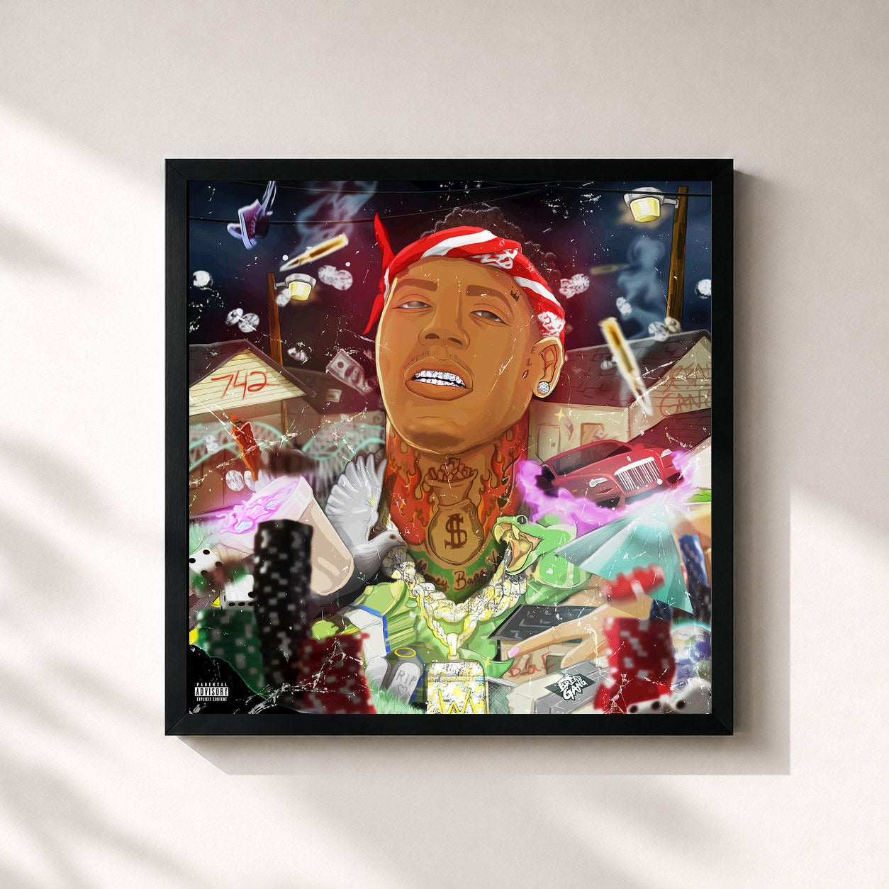 #noir Tableau carré de l'album Bet On Me de Moneybagg Yo, cadre noir 32x32 cm