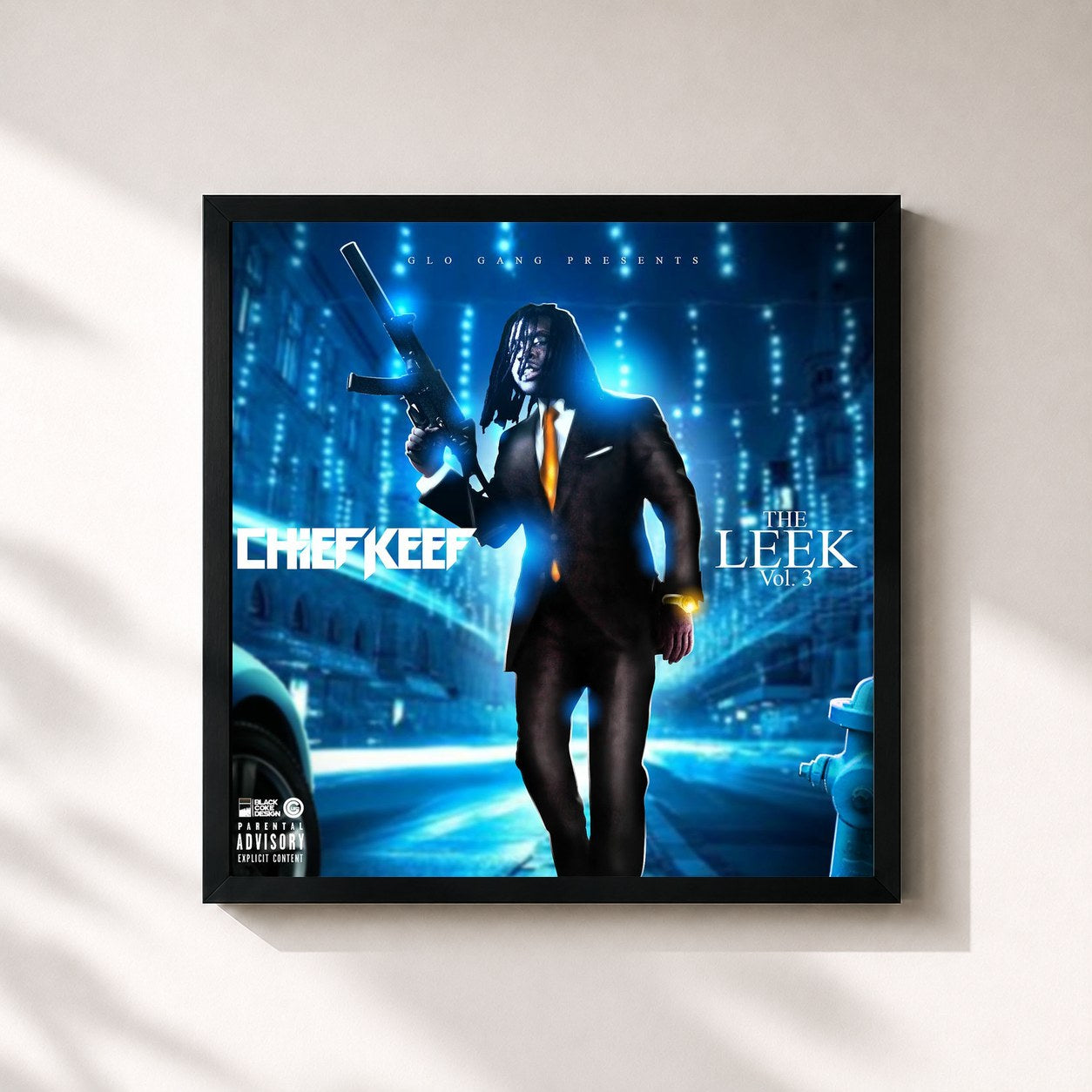 #noir Tableau carré de l'album The Leek (Vol. 3) de Chief Keef, cadre noir 32x32 cm