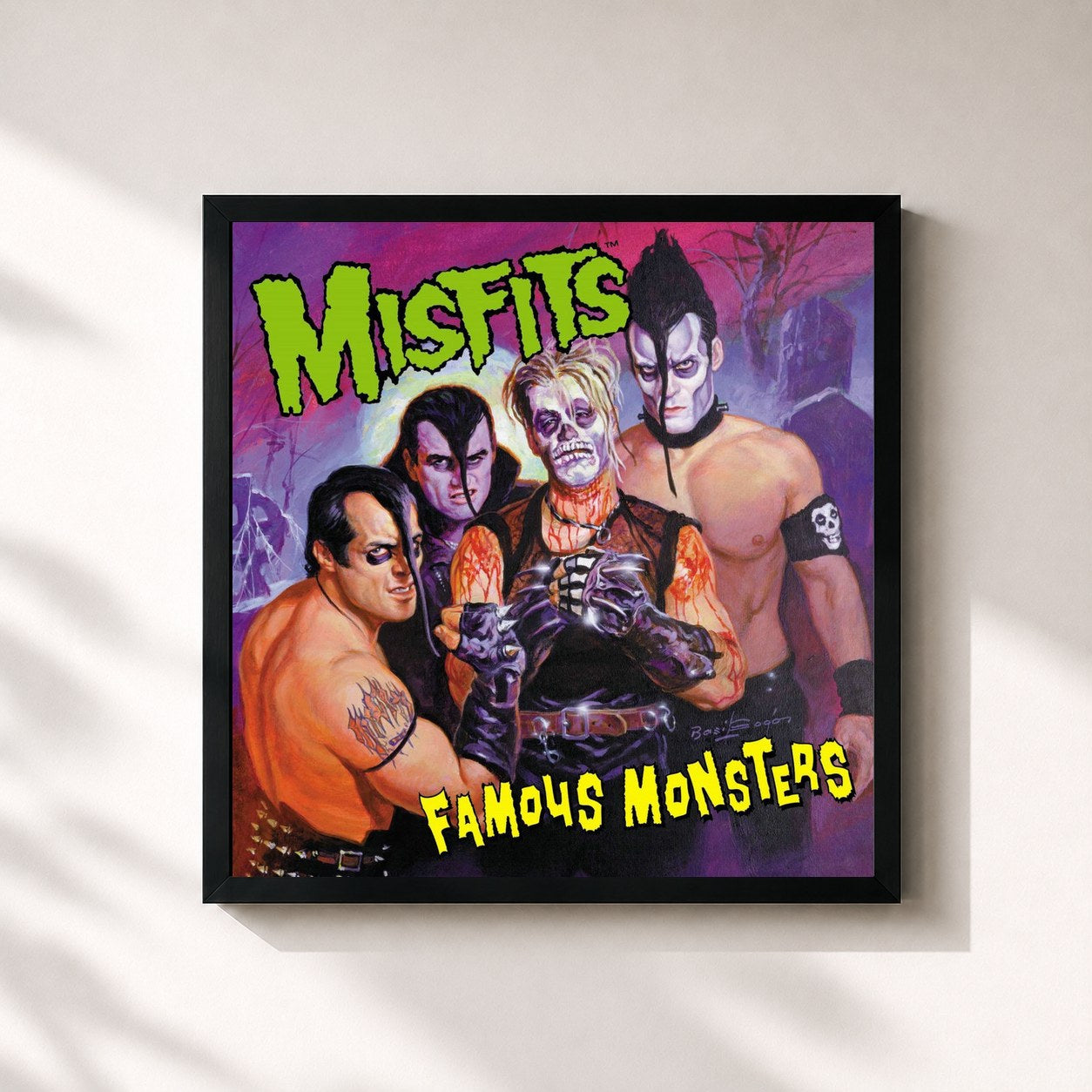 #noir Tableau carré de l'album Famous Monsters de Misfits, cadre noir 32x32 cm