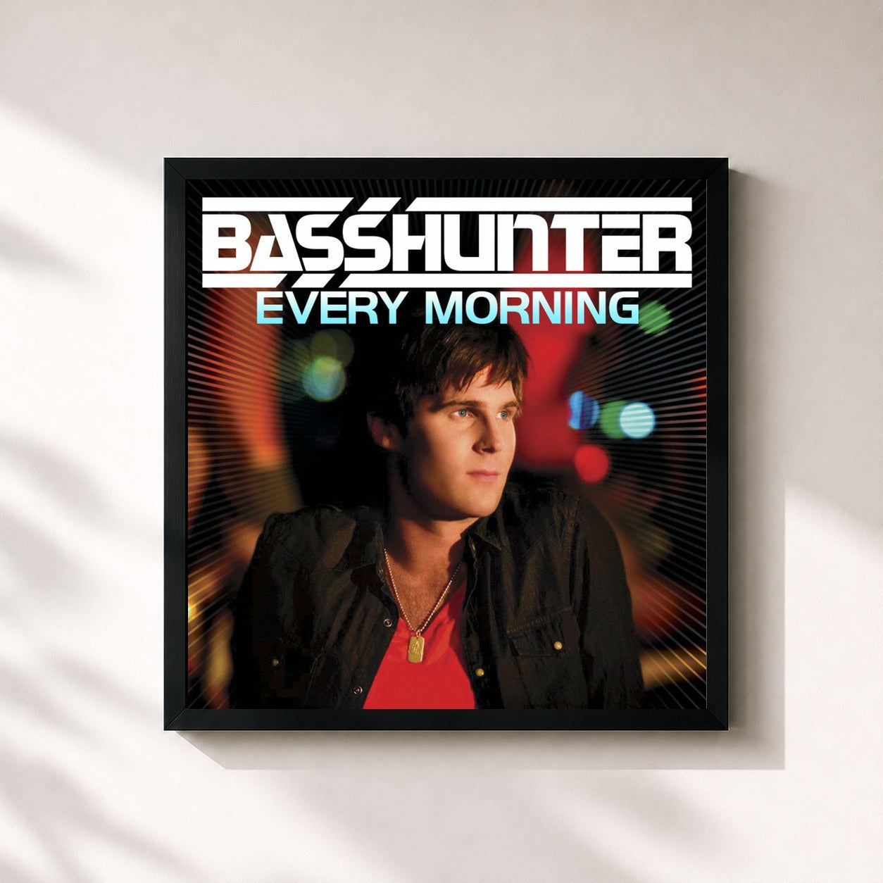#noir Tableau carré de l'album Every Morning de Basshunter, cadre noir 32x32 cm