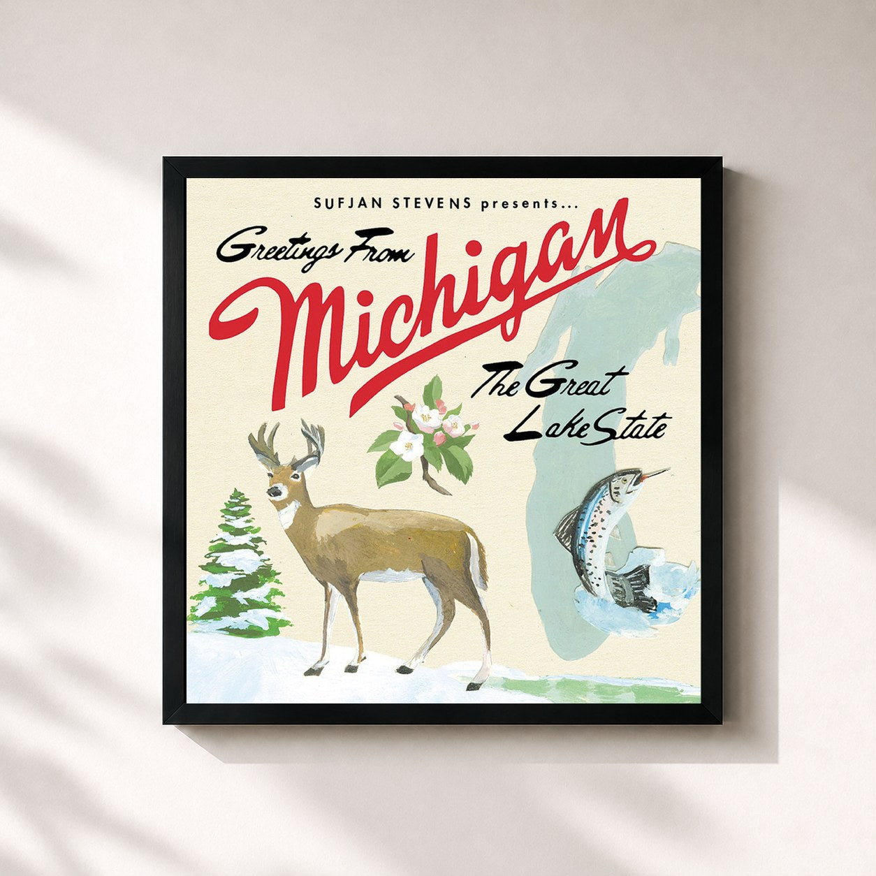 #noir Tableau carré de l'album Michigan de Sufjan Stevens, cadre noir 32x32 cm
