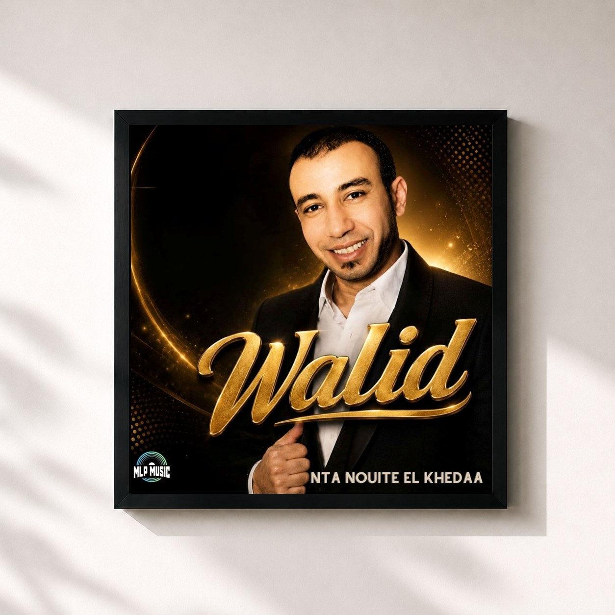 #noir Tableau carré de l'album Nta nouite el khedaa de Walid, cadre noir 32x32 cm