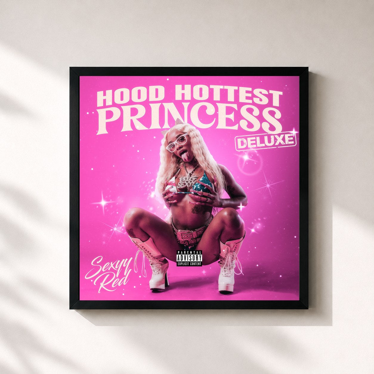 #noir Tableau carré de l'album Hood Hottest Princess (Deluxe) de Sexyy Red, cadre noir 32x32 cm