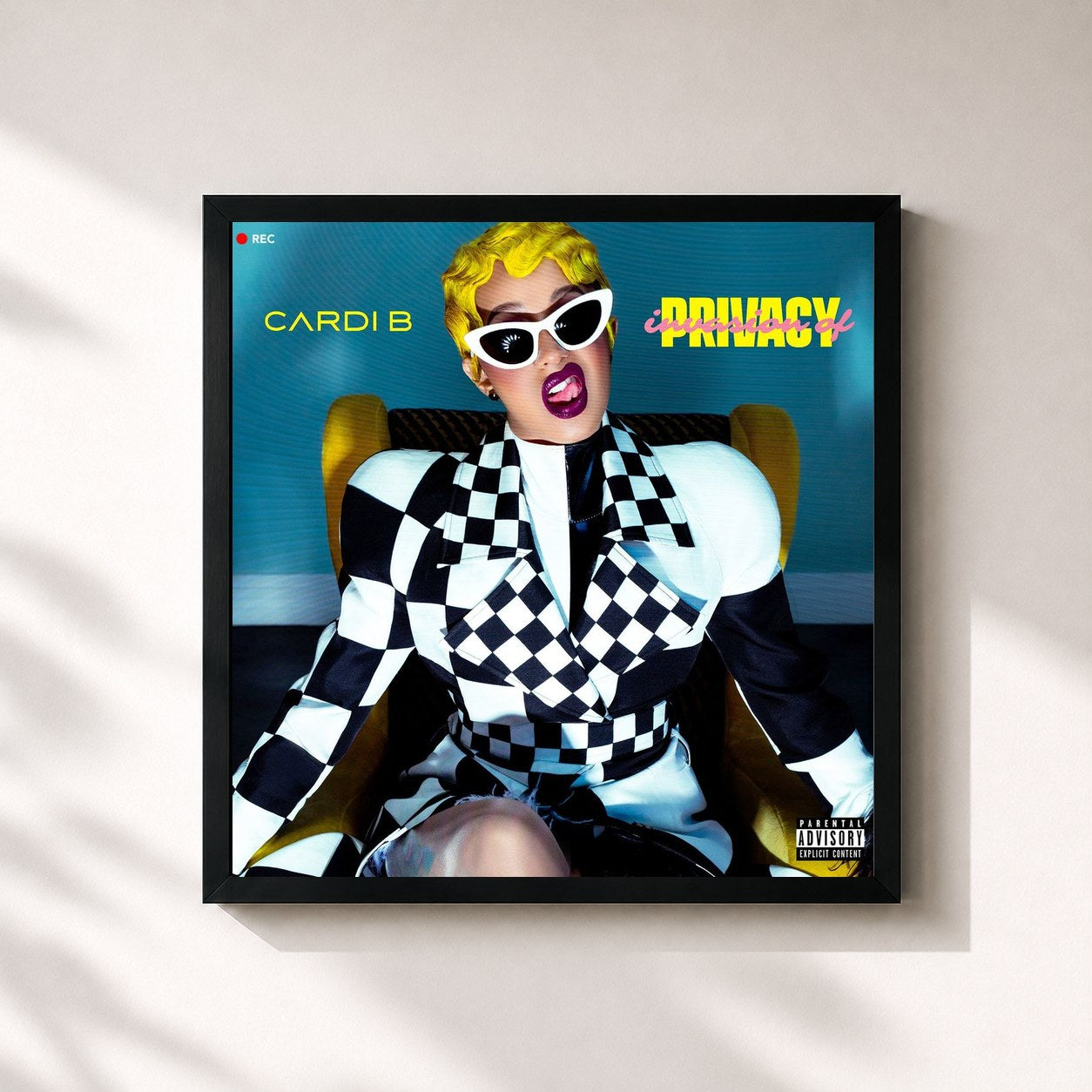 #noir Tableau carré de l'album Invasion of Privacy de Cardi B, cadre noir 32x32 cm