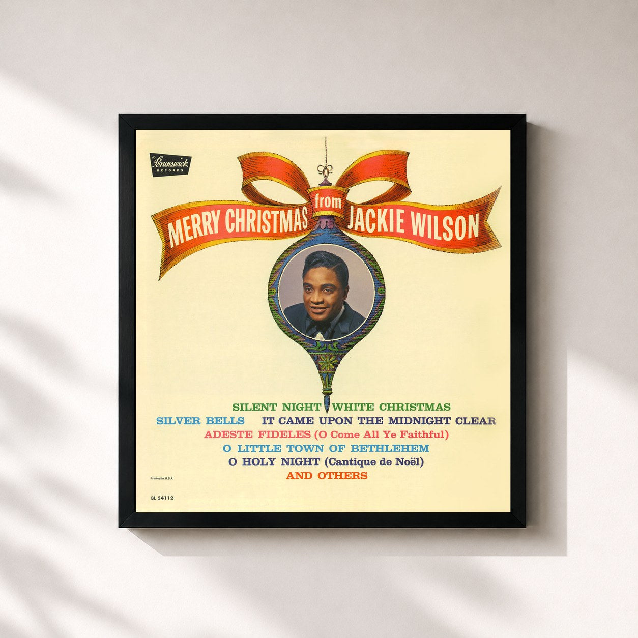 #noir Tableau carré de l'album Merry Christmas From Jackie Wilson de Jackie Wilson, cadre noir 32x32 cm