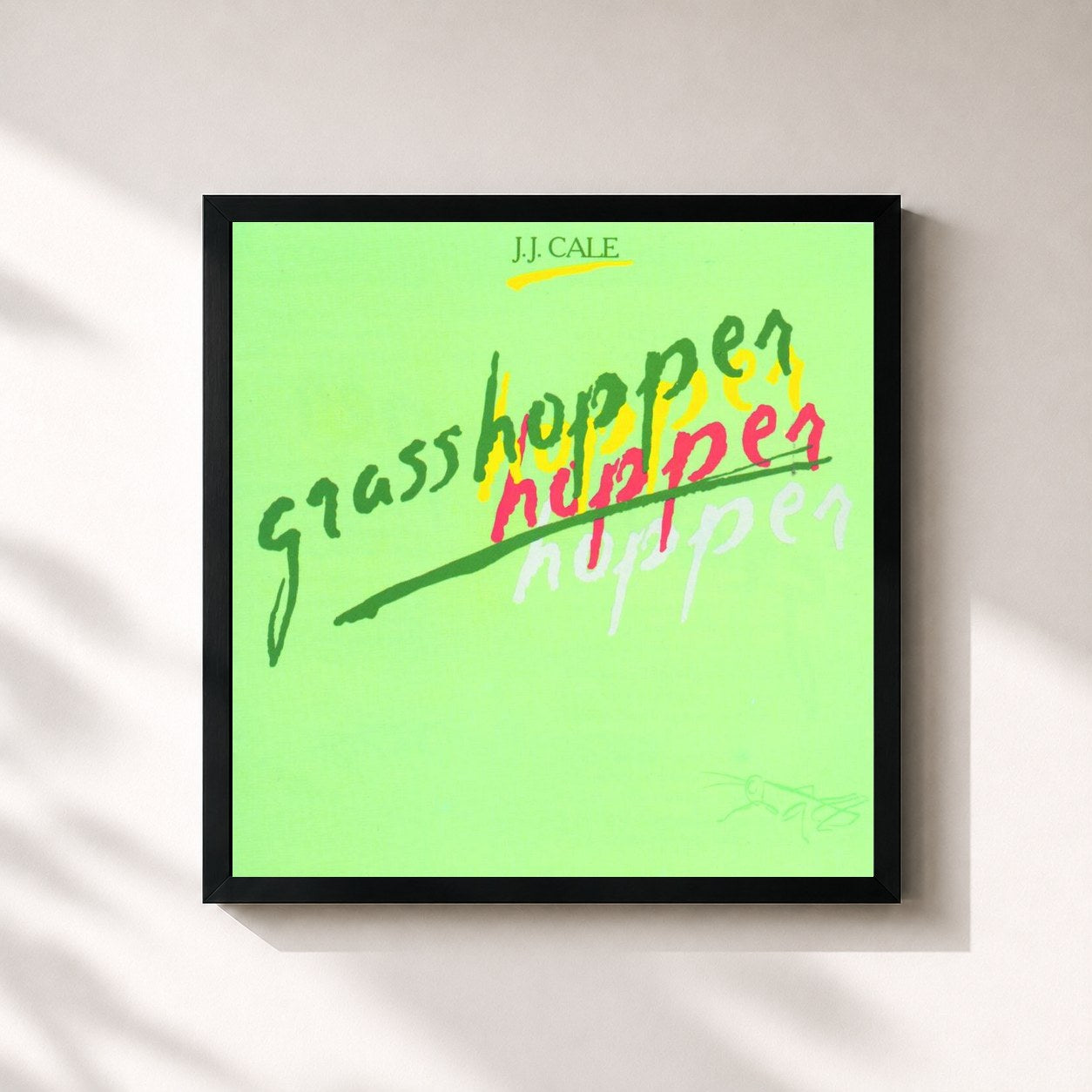 #noir Tableau carré de l'album Grasshopper de J.J. Cale, cadre noir 32x32 cm