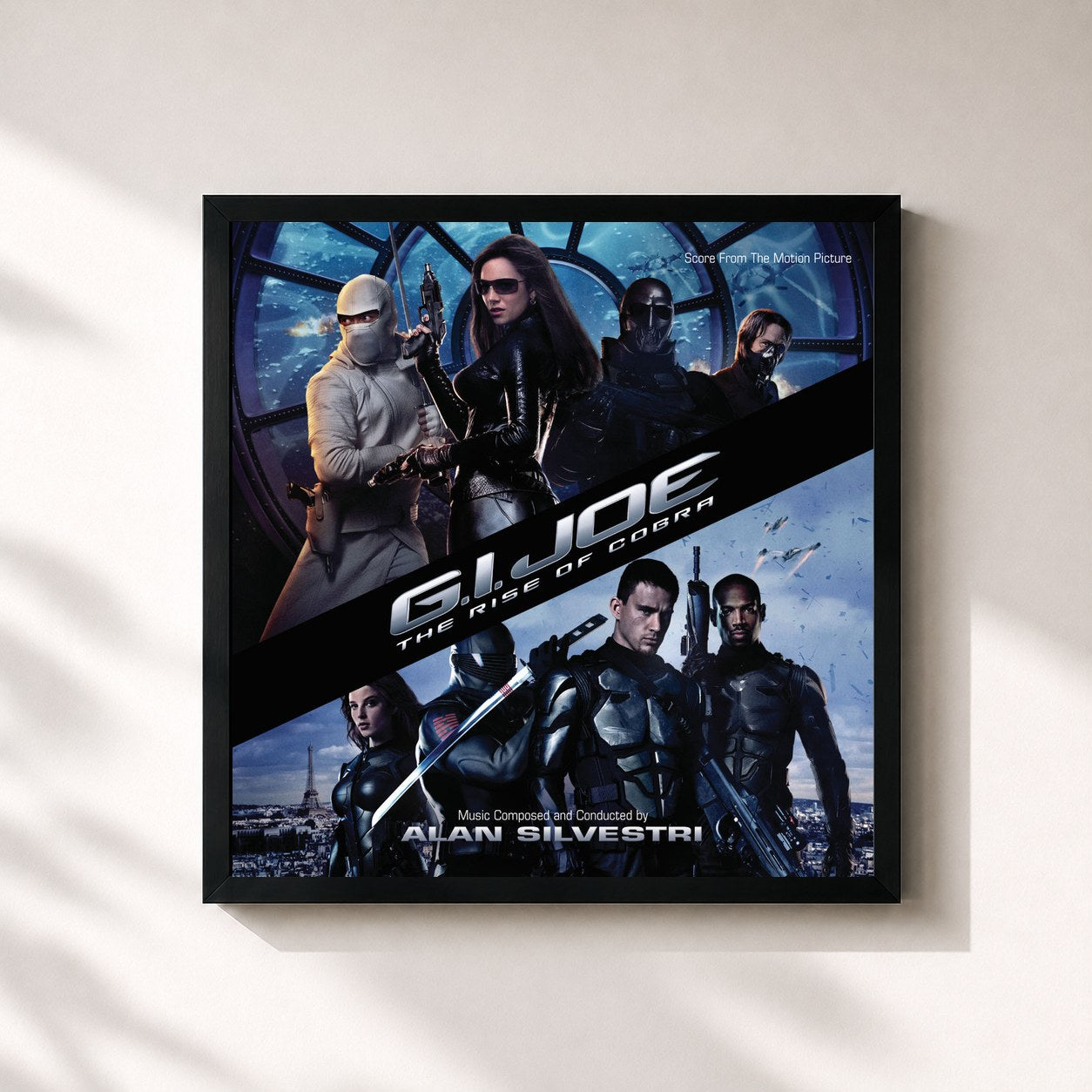 #noir Tableau carré de l'album G.I. Joe: The Rise Of Cobra (Score From The Motion Picture) de Alan Silvestri, cadre noir 32x32 cm