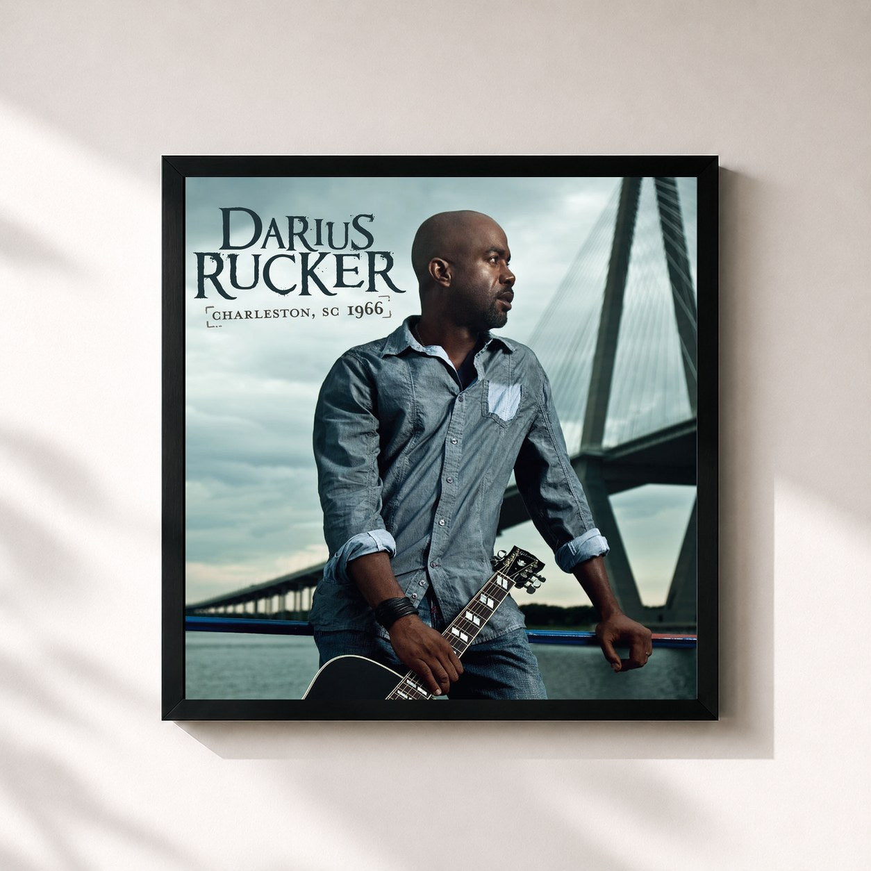 #noir Tableau carré de l'album Charleston, SC 1966 de Darius Rucker, cadre noir 32x32 cm
