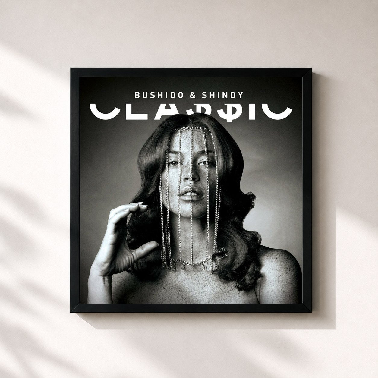 #noir Tableau carré de l'album CLA$$IC de Bushido, cadre noir 32x32 cm