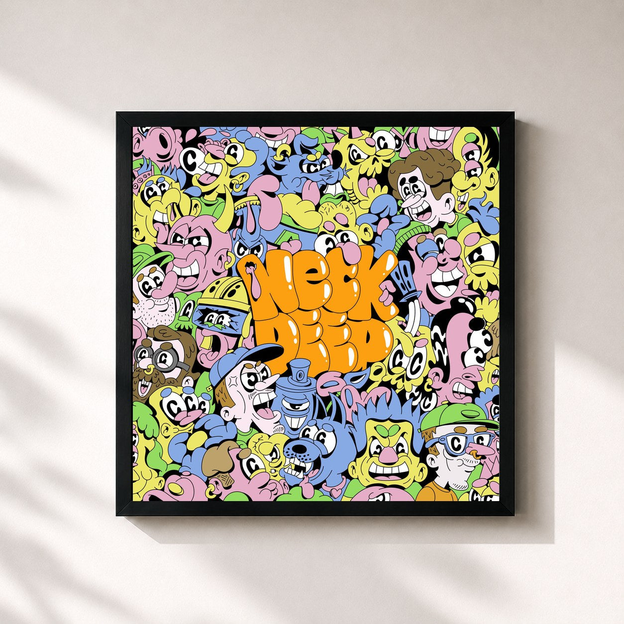 #noir Tableau carré de l'album Neck Deep de Neck Deep, cadre noir 32x32 cm