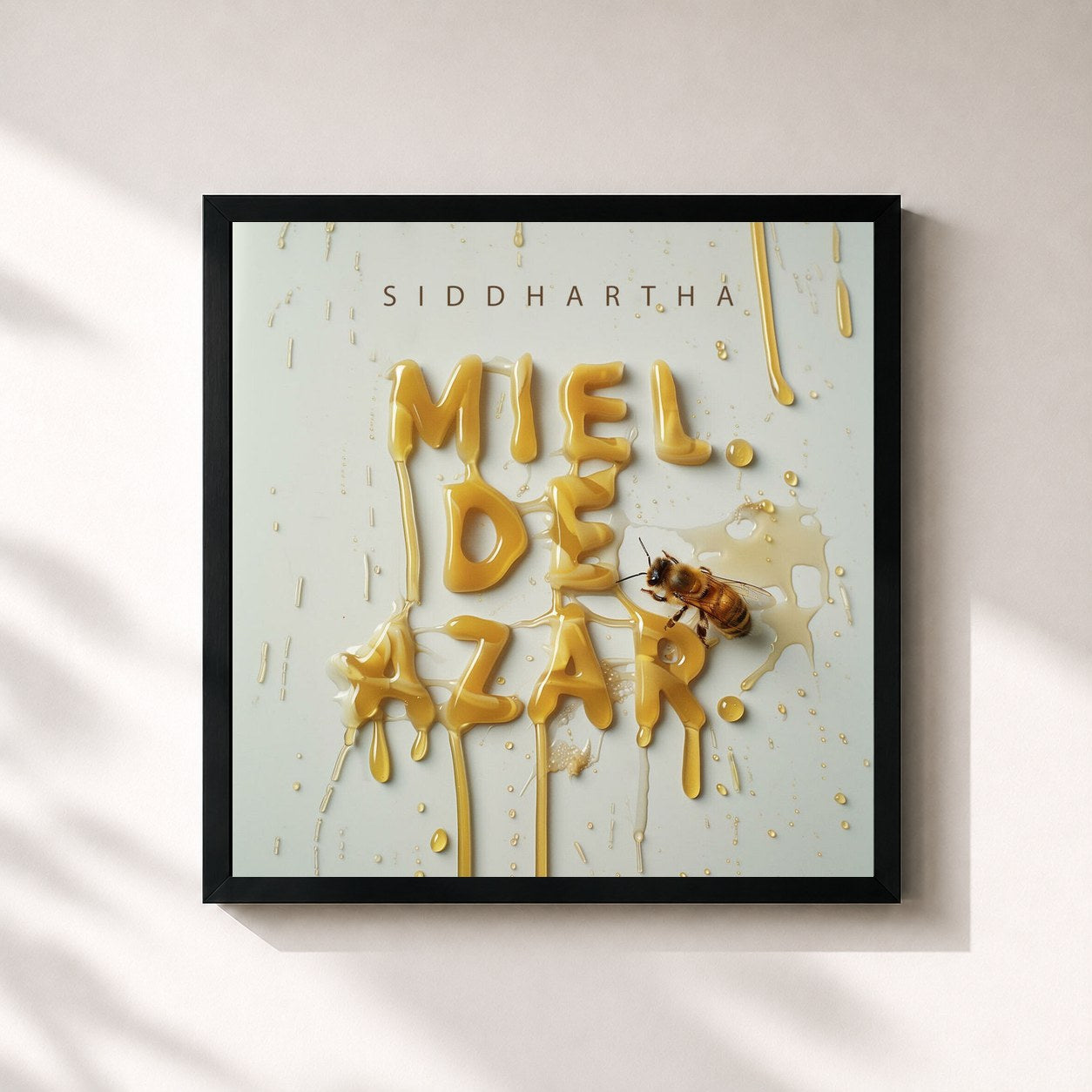 #noir Tableau carré de l'album Miel de Azar de Siddhartha, cadre noir 32x32 cm
