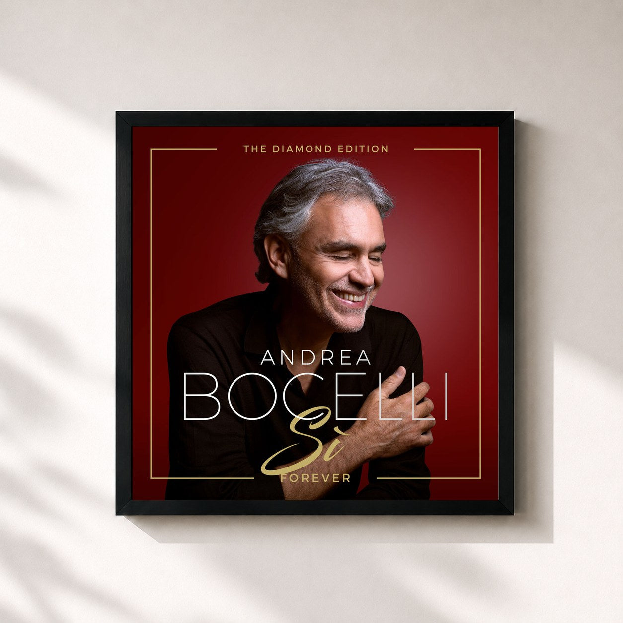 #noir Tableau carré de l'album Sì Forever (The Diamond Edition) de Andrea Bocelli, cadre noir 32x32 cm