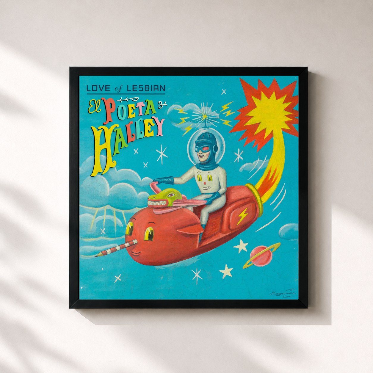 #noir Tableau carré de l'album El Poeta Halley de Love Of Lesbian, cadre noir 32x32 cm