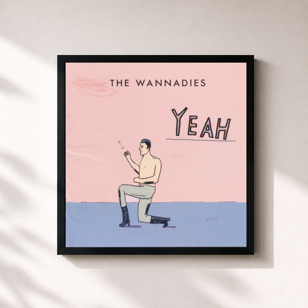 #noir Tableau carré de l'album Yeah de The Wannadies, cadre noir 32x32 cm