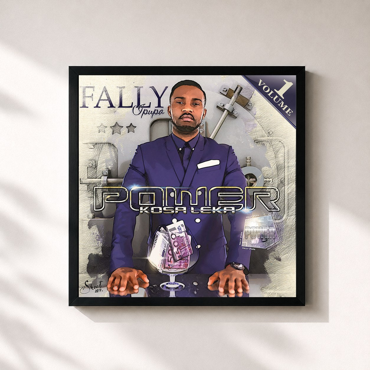 #noir Tableau carré de l'album Power "Kosa Leka", Vol. 1 de Fally Ipupa, cadre noir 32x32 cm