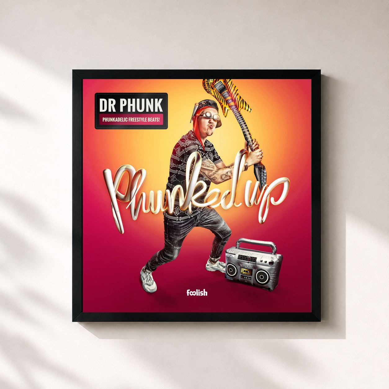 #noir Tableau carré de l'album Phunked Up de Dr Phunk, cadre noir 32x32 cm