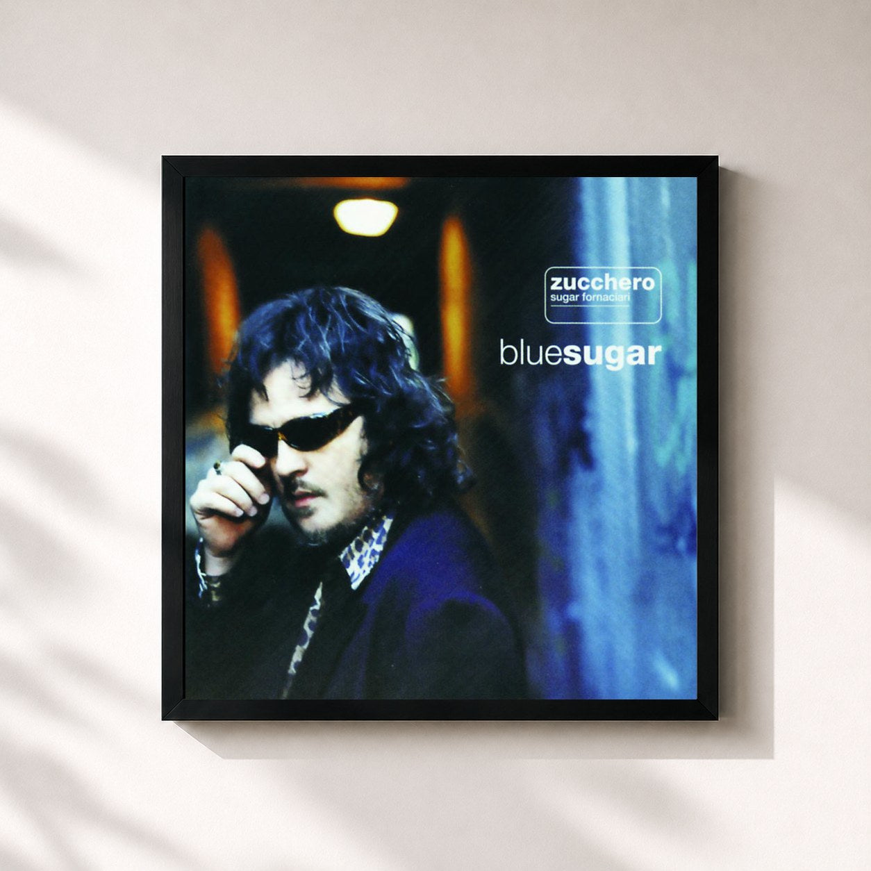 #noir Tableau carré de l'album Blue Sugar de Zucchero, cadre noir 32x32 cm