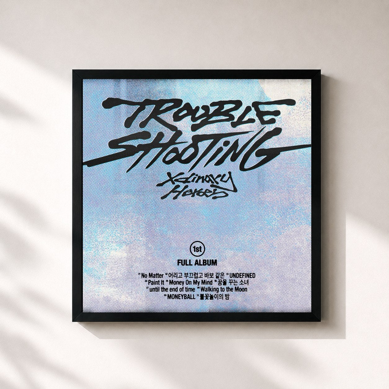 #noir Tableau carré de l'album Troubleshooting de Xdinary Heroes, cadre noir 32x32 cm