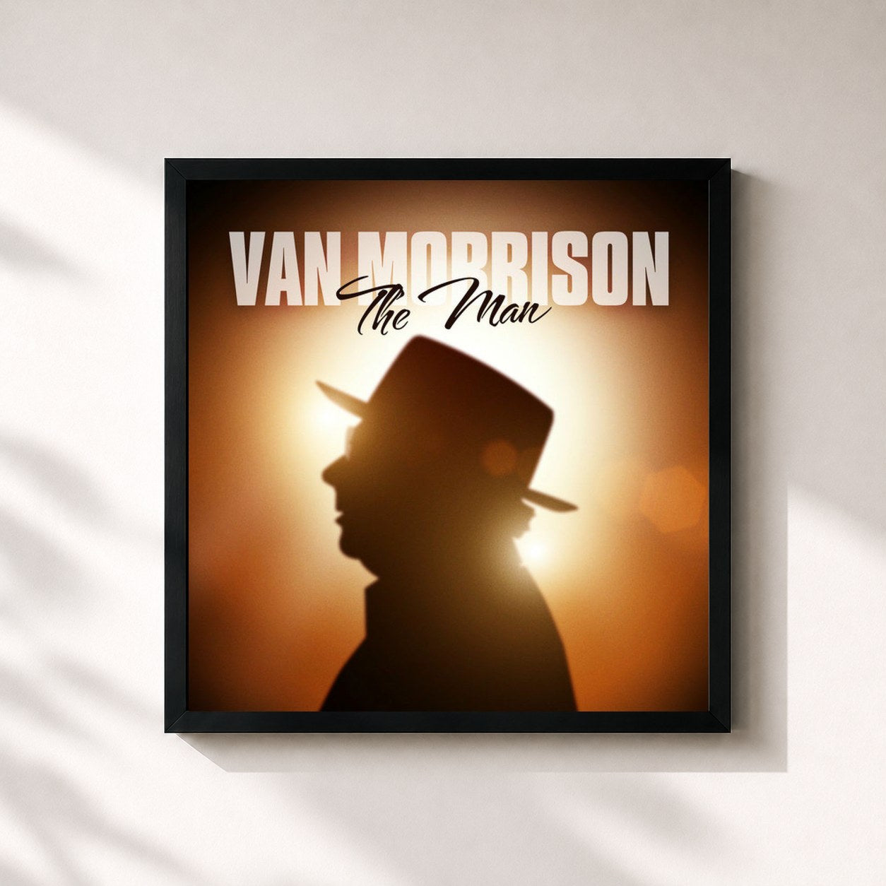 #noir Tableau carré de l'album The Man de Van Morrison, cadre noir 32x32 cm