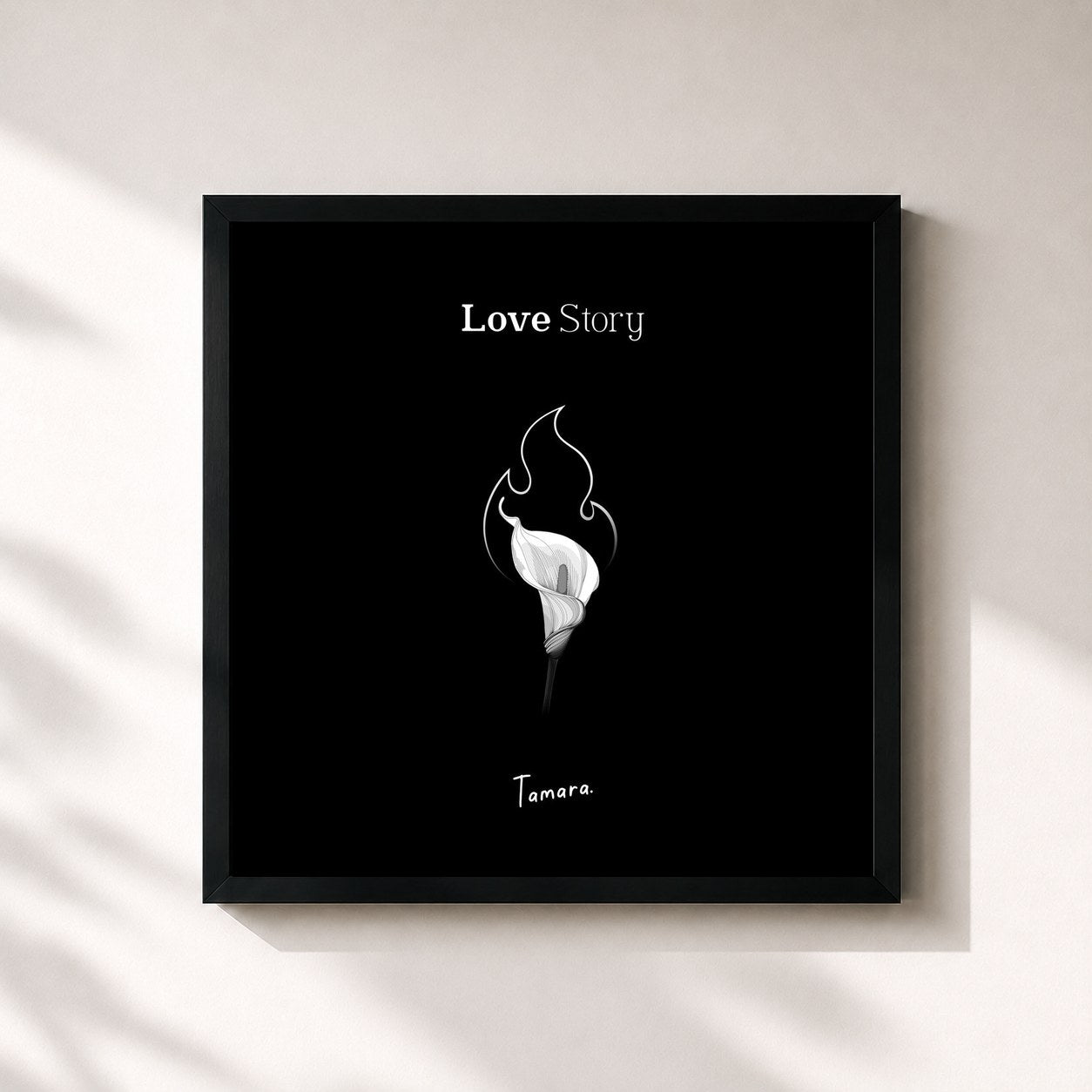 #noir Tableau carré de l'album Love Story de Tamara, cadre noir 32x32 cm