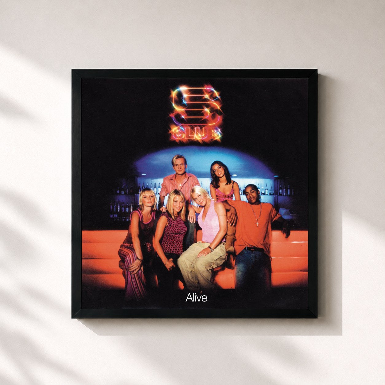 #noir Tableau carré de l'album Alive de S Club, cadre noir 32x32 cm