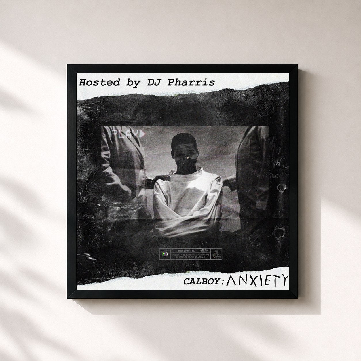 #noir Tableau carré de l'album Anxiety de Calboy, cadre noir 32x32 cm