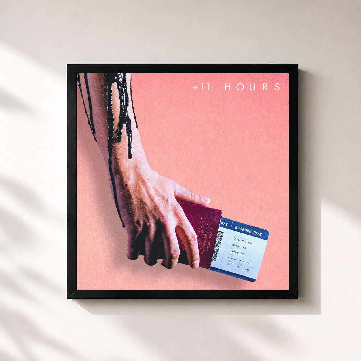 #noir Tableau carré de l'album +11 Hours de Conor Maynard, cadre noir 32x32 cm